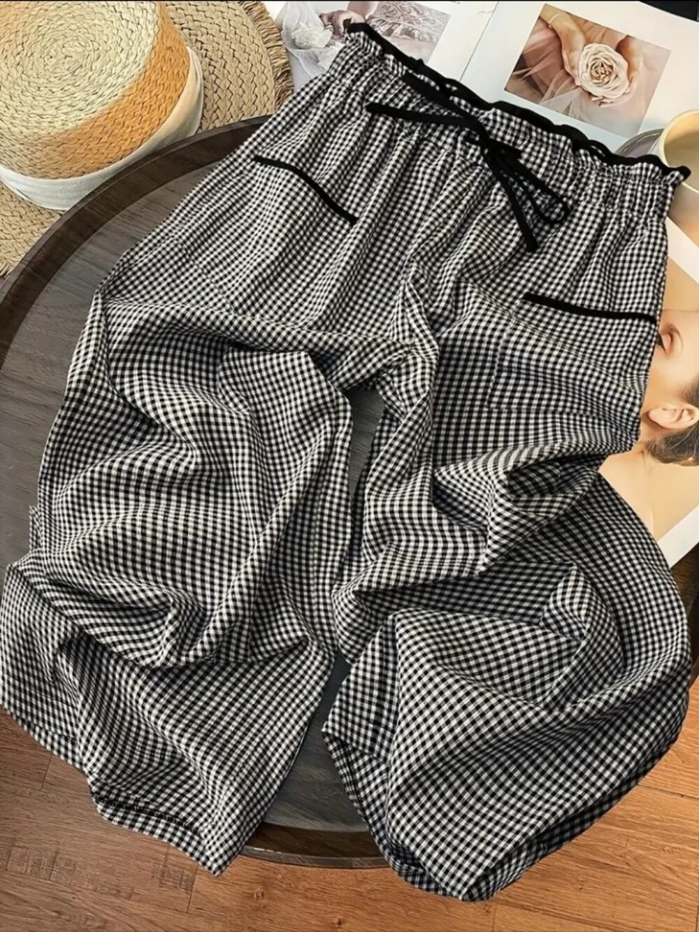Elegant Direction Plaid Wide-Leg Pants